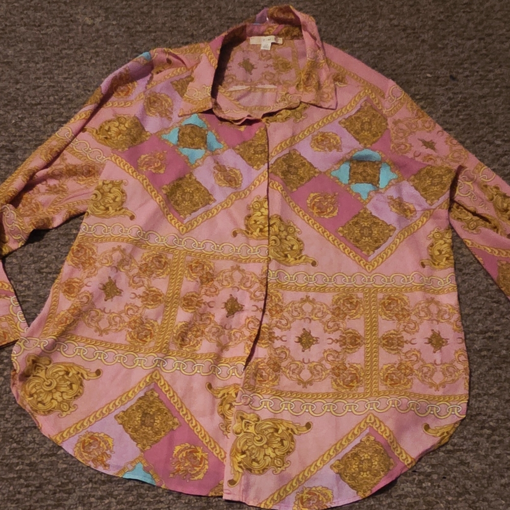 NY Collection Pink and Gold Patterned Blouse